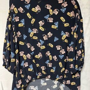 Zara Asymmetrical Black and‎ Pink Blouse with ☎️